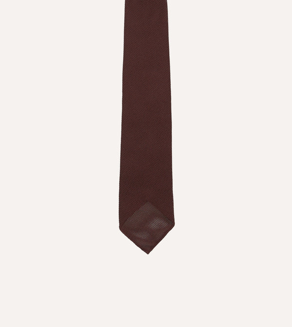 Drake's Burgundy Fine Woven Grenadine Silk Hand Rolled Tie