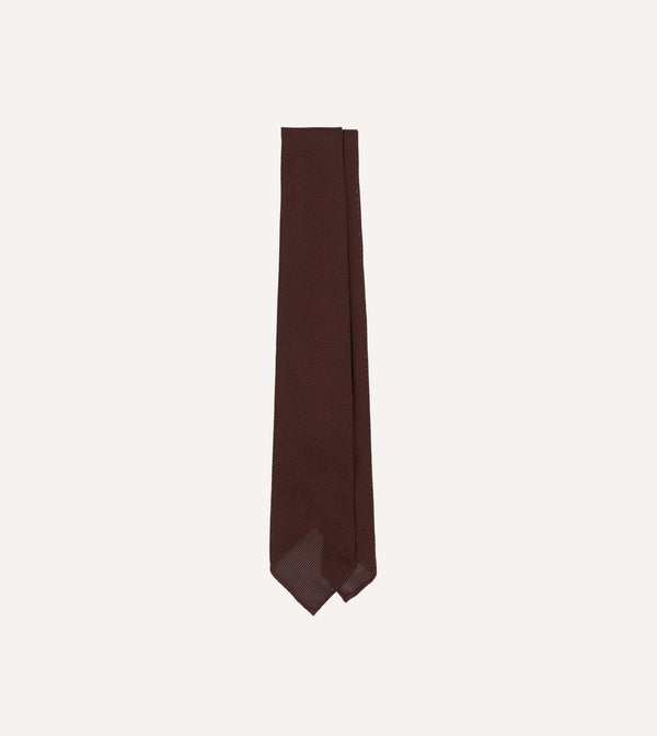 drake's Burgundy Fine Woven Grenadine Silk Hand Rolled Tie