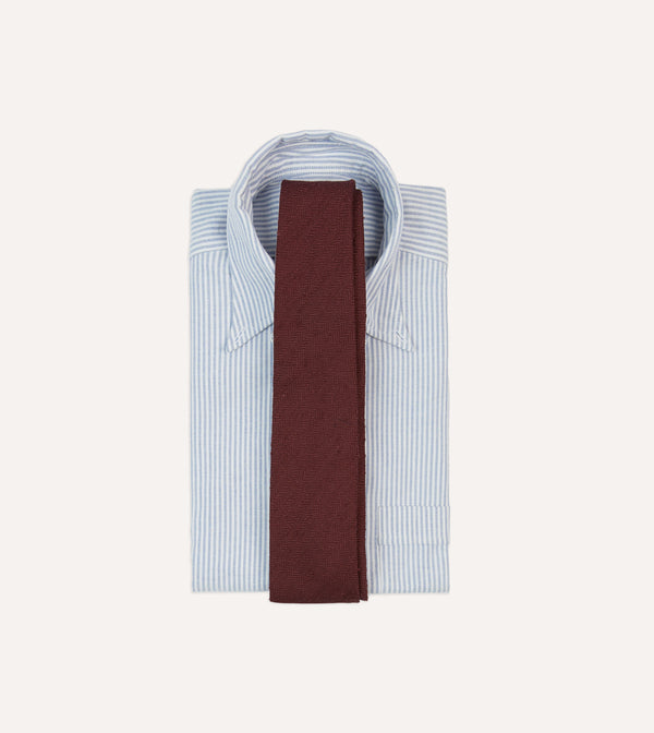 Drake's Burgundy Herringbone Shantung Silk Tipped Tie