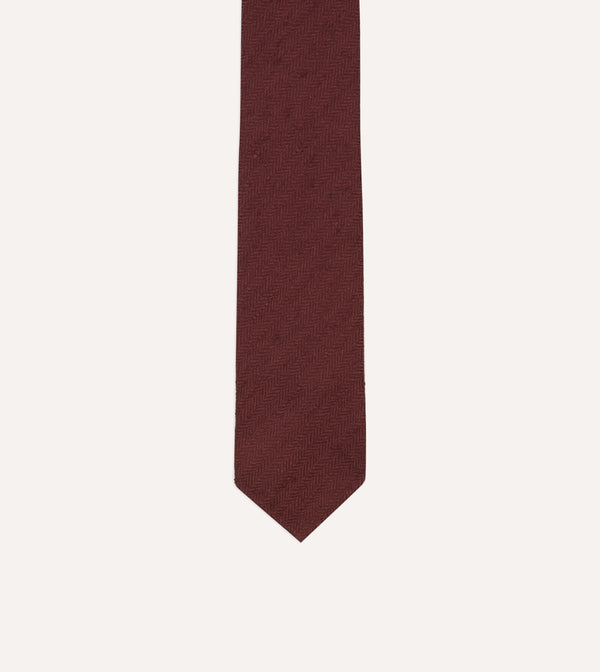 Drake's Burgundy Herringbone Shantung Silk Tipped Tie