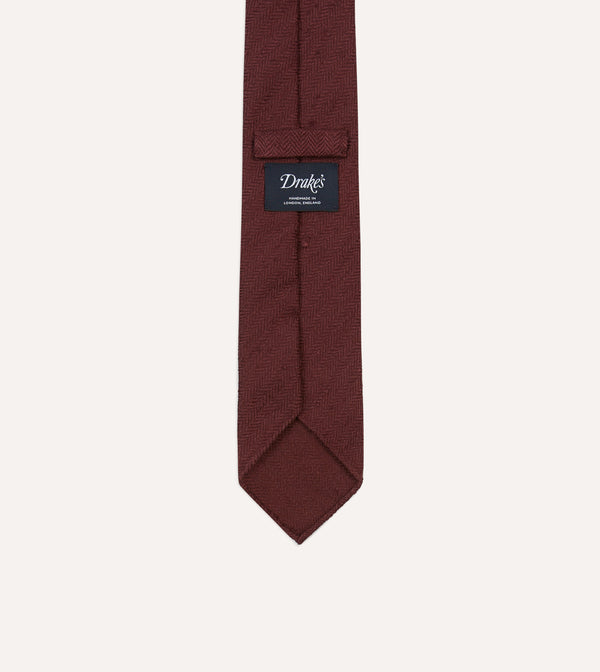 Drake's Burgundy Herringbone Shantung Silk Tipped Tie
