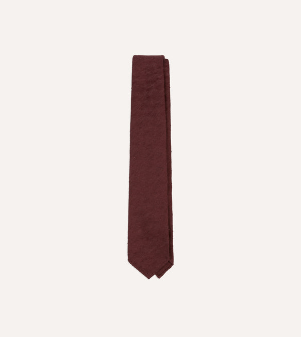 drake's Burgundy Herringbone Shantung Silk Tipped Tie