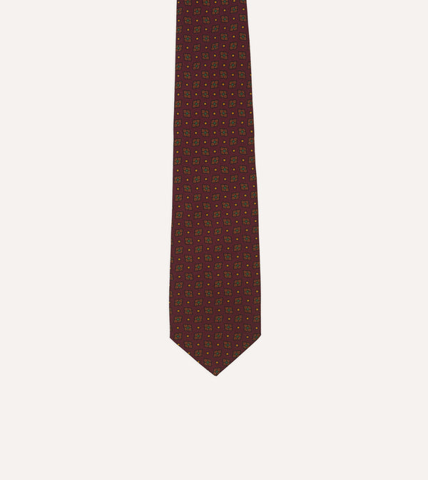 Drake's Burgundy Medallion Print Silk Twill Self Tipped Tie