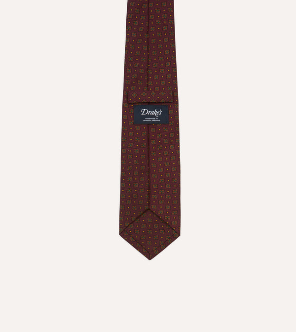 Drake's Burgundy Medallion Print Silk Twill Self Tipped Tie