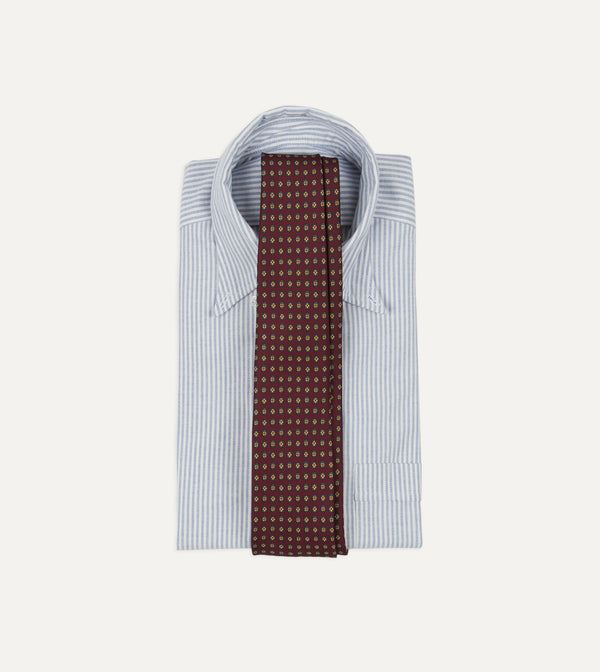 Drake's Burgundy Micro Geometric Print Silk Self Tipped Tie