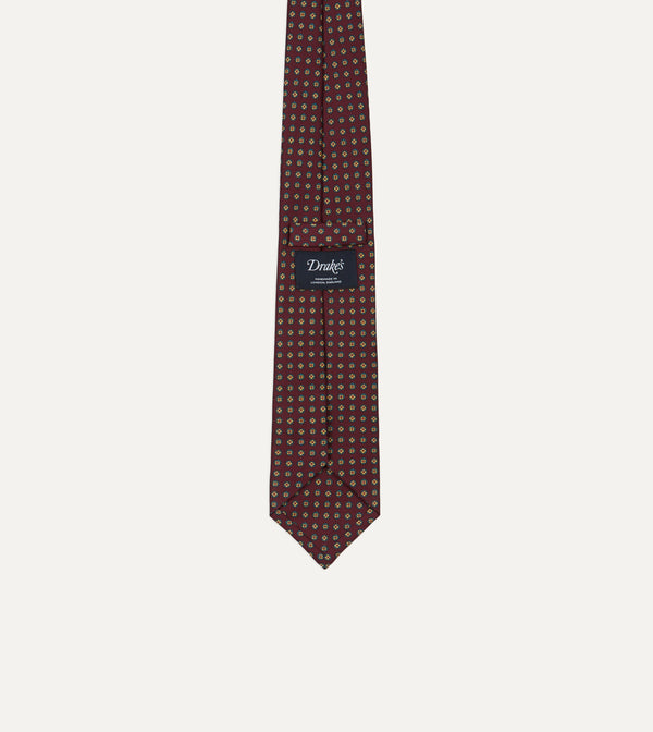 Drake's Burgundy Micro Geometric Print Silk Self Tipped Tie