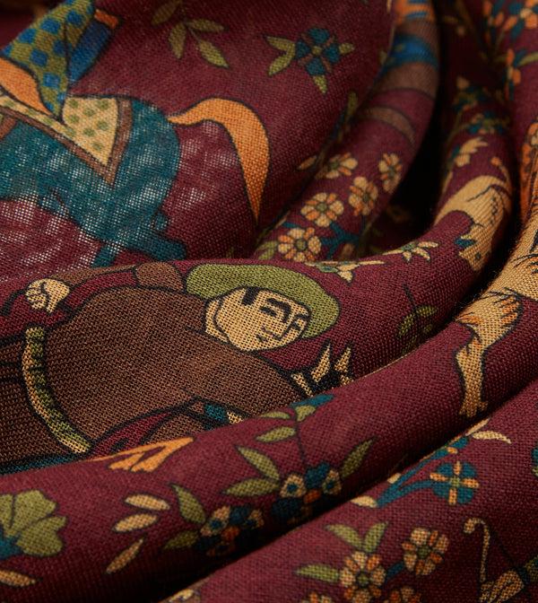 Drake's Burgundy Mughal Print Wool-Silk Square Scarf