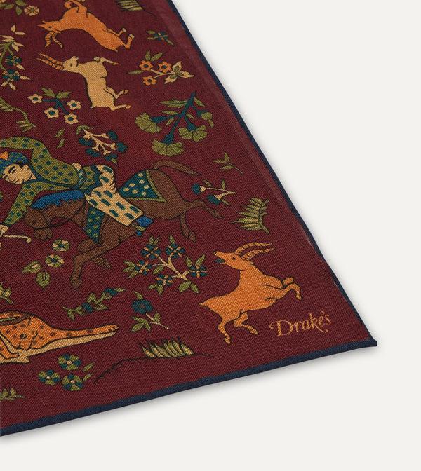 Drake's Burgundy Mughal Print Wool-Silk Square Scarf