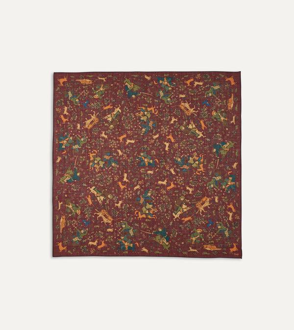 drake's Burgundy Mughal Print Wool-Silk Square Scarf