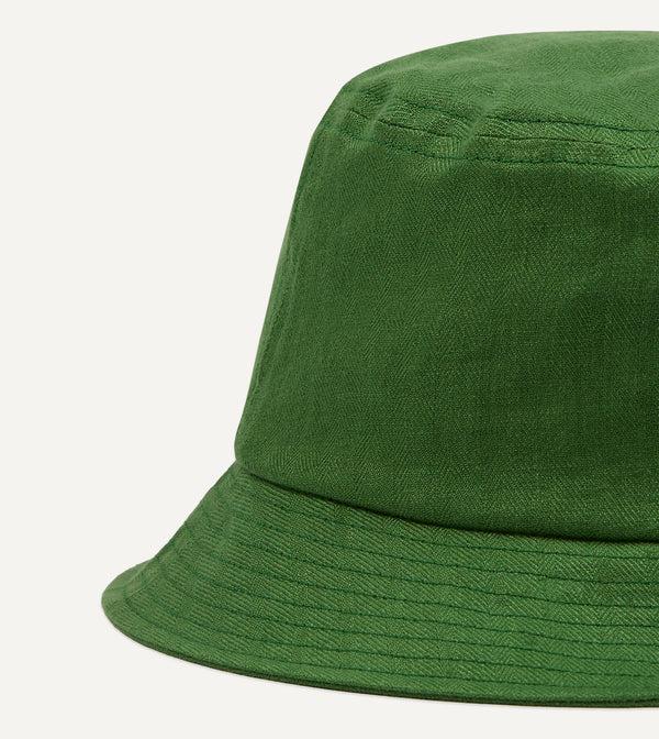 Drake's Câbleami Green Herringbone Linen Bucket Hat