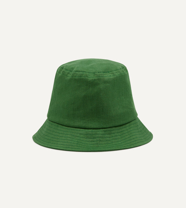 drake's Câbleami Green Herringbone Linen Bucket Hat