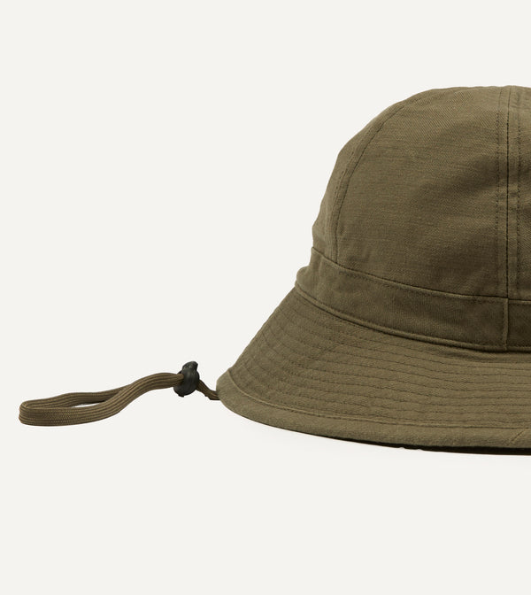 Drake's Câbleami Olive Baker Back Satin Cotton Metro Hat