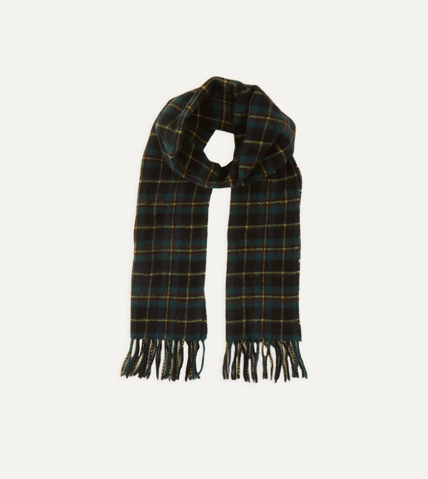 drake's Campbell Tartan Lambswool Washed Check Scarf