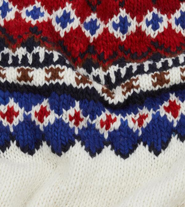 Drake's Chamula For Drake's Ecru And Red Fairisle Merino Jumper