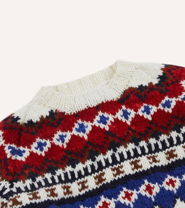 Drake's Chamula For Drake's Ecru And Red Fairisle Merino Jumper