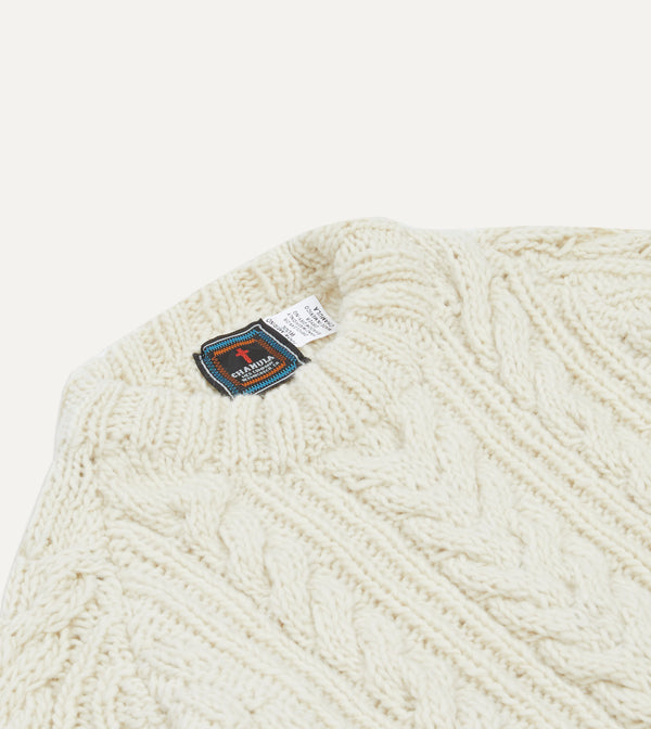Drake's Chamula For Drake's Ecru Cable Knit Merino Jumper