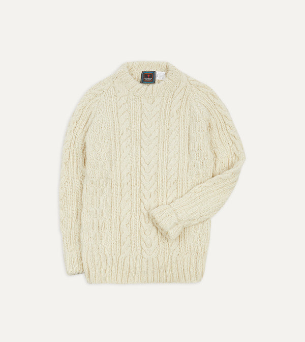 drake's Chamula for Drake's Ecru Cable Knit Merino Jumper