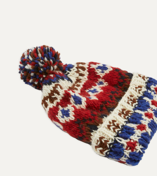 Drake's Chamula For Drake's Ecru Fairisle Merino Knit Cap