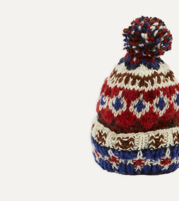Drake's Chamula For Drake's Ecru Fairisle Merino Knit Cap
