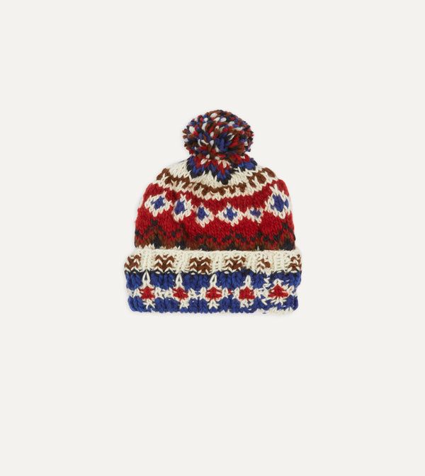 drake's Chamula for Drake's Ecru Fairisle Merino Knit Cap