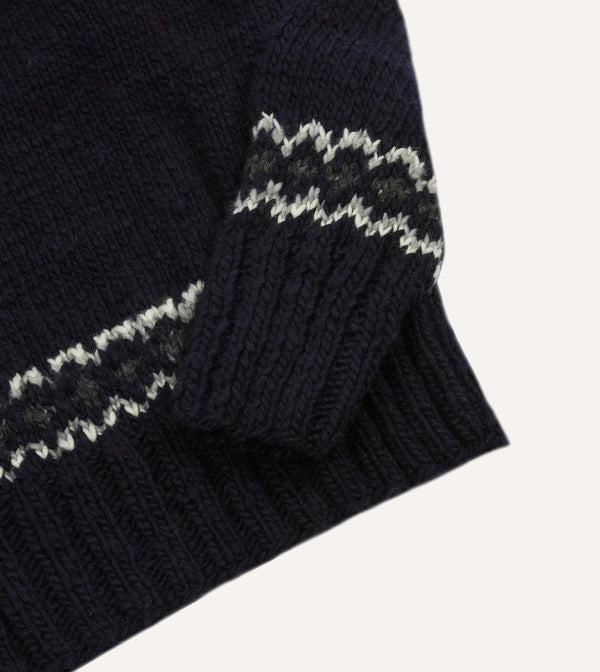 Drake's Chamula For Drake's Navy And Red Fairisle Merino Jumper