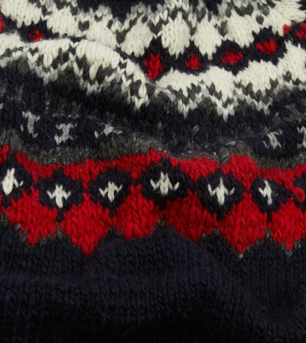 Drake's Chamula For Drake's Navy And Red Fairisle Merino Jumper