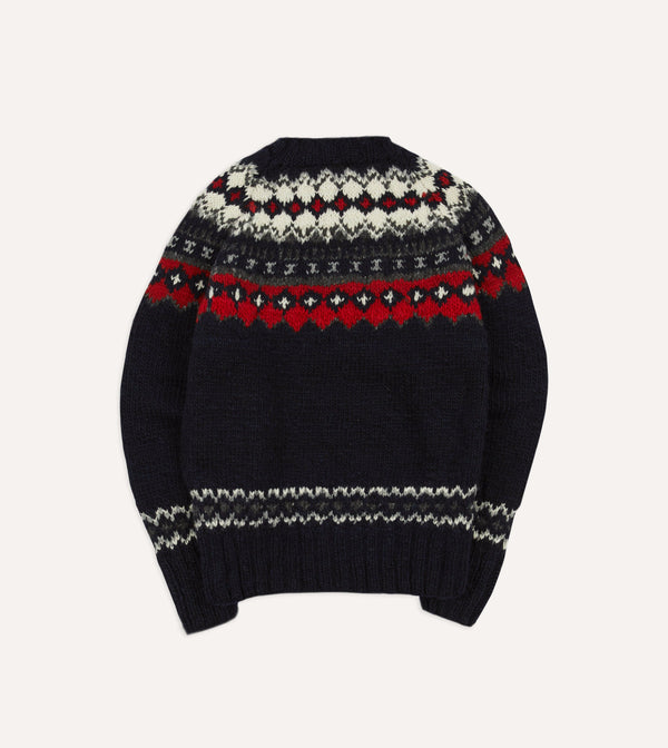 drake's Chamula for Drake's Navy and Red Fairisle Merino Jumper
