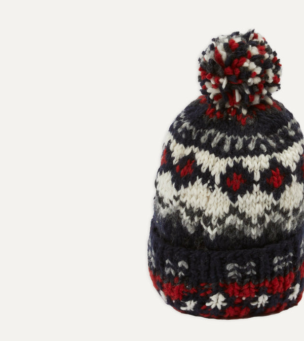 Drake's Chamula For Drake's Navy Fairisle Merino Knit Cap