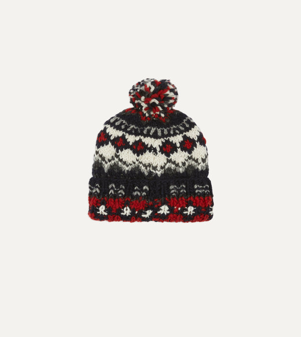 drake's Chamula for Drake's Navy Fairisle Merino Knit Cap