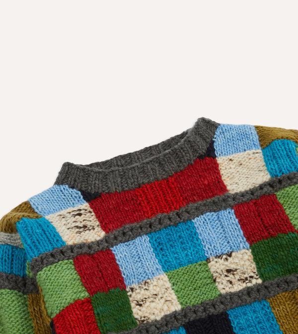 Drake's Chamula For Drake's Patchwork Merino Jumper