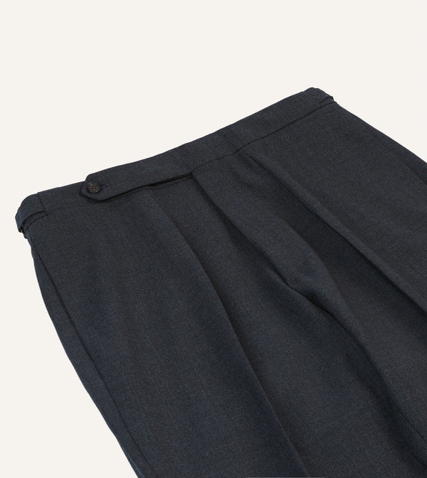 Drake's Charcoal Tropical Wool Single Pleat Trouser