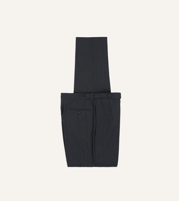 drake's Charcoal Tropical Wool Single Pleat Trouser