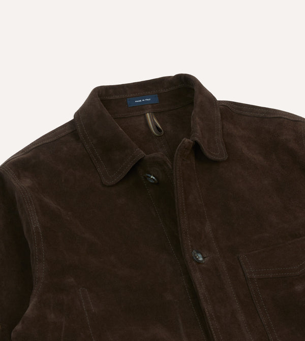 Drake's Chocolate Brown Heavyweight Suede Five-Pocket Chore Jacket