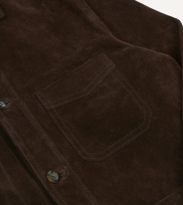 Drake's Chocolate Brown Heavyweight Suede Five-Pocket Chore Jacket