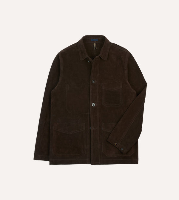 drake's Chocolate Brown Heavyweight Suede Five-Pocket Chore Jacket
