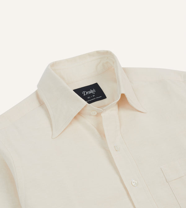 Drake's Cream Cotton Oxford Cloth Long Point Collar Shirt