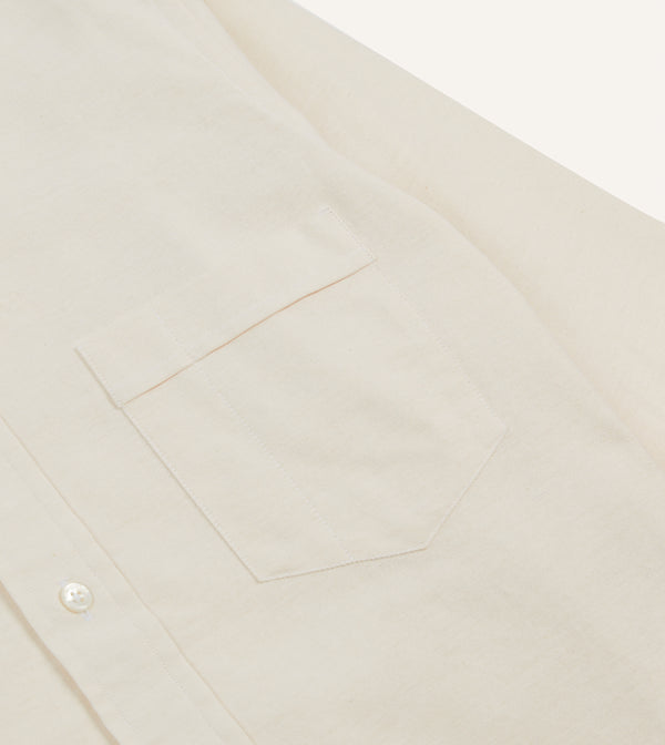 Drake's Cream Cotton Oxford Cloth Long Point Collar Shirt