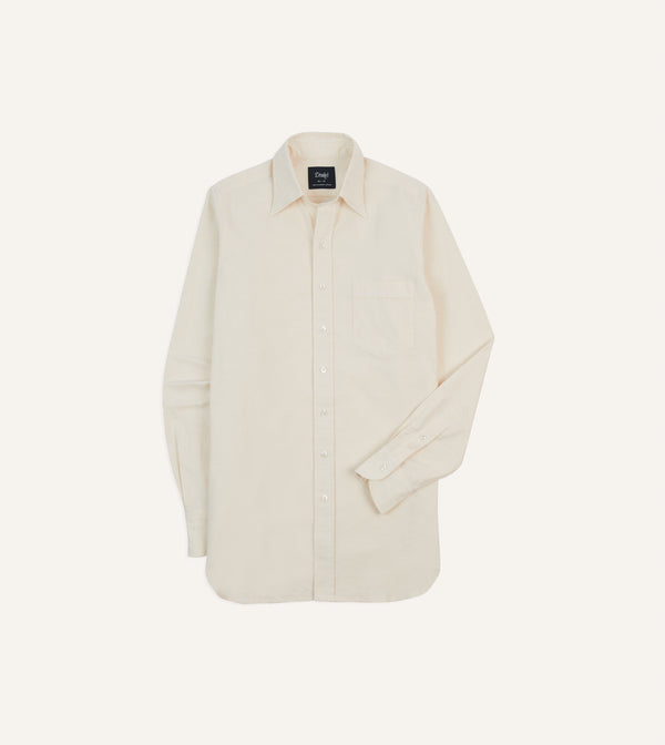 drake's Cream Cotton Oxford Cloth Long Point Collar Shirt