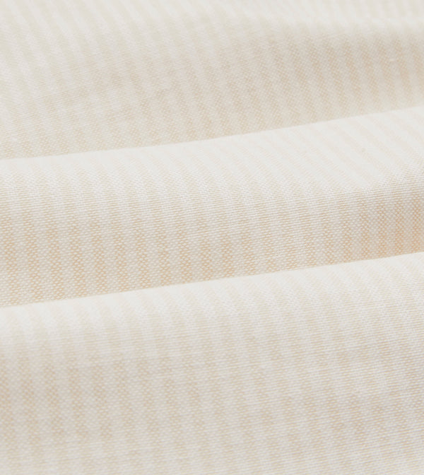 Drake's Cream Ticking Stripe Cotton Oxford Cloth Button-Down Shirt