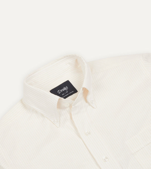 Drake's Cream Ticking Stripe Cotton Oxford Cloth Button-Down Shirt