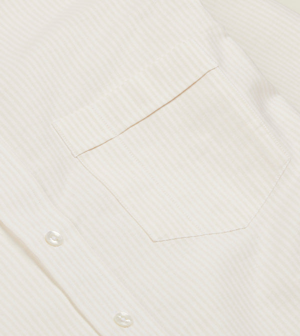 Drake's Cream Ticking Stripe Cotton Oxford Cloth Button-Down Shirt