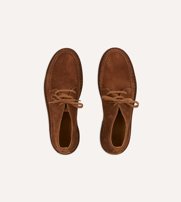 Drake's Crosby Moc-Toe Chukka Boot Light Brown Roughout Suede With Rubber Sole