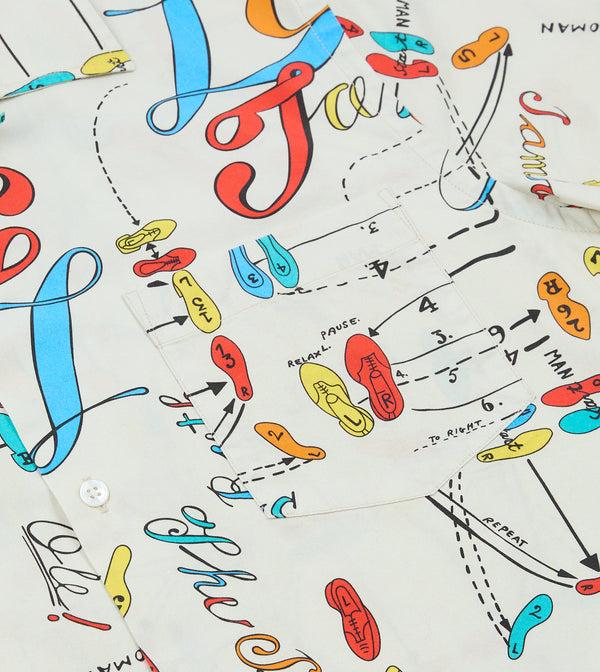 Drake's Dance Steps Print Cotton Camp Collar Short Sleeve Shirt