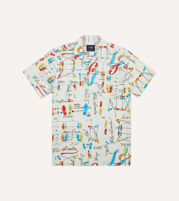 drake's Dance Steps Print Cotton Camp Collar Short Sleeve Shirt