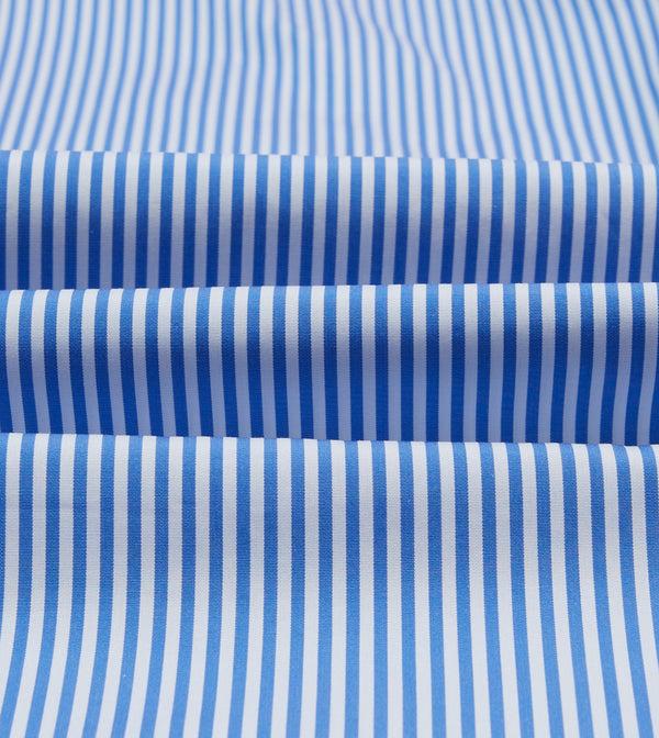 Drake's Dark Blue And White Bengal Stripe Spread Collar Cotton Poplin Shirt