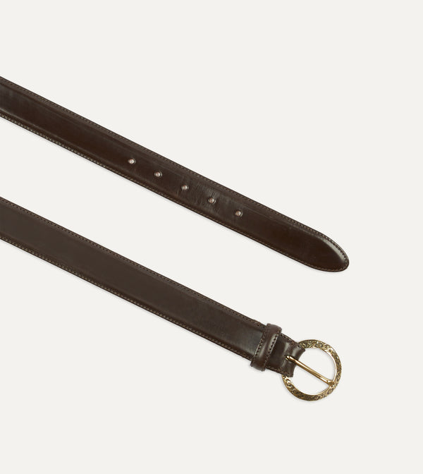 Drake's Dark Brown Bridle Calf Leather Western Belt