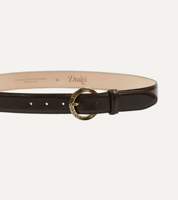 Drake's Dark Brown Bridle Calf Leather Western Belt