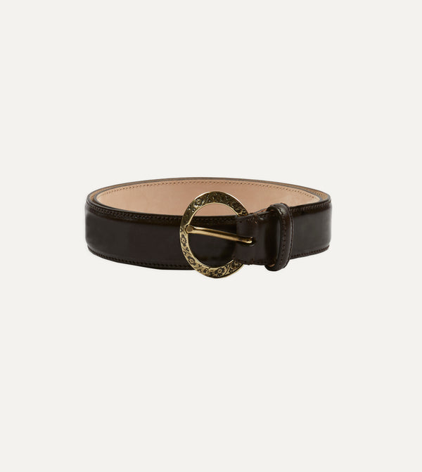 drake's Dark Brown Bridle Calf Leather Western Belt