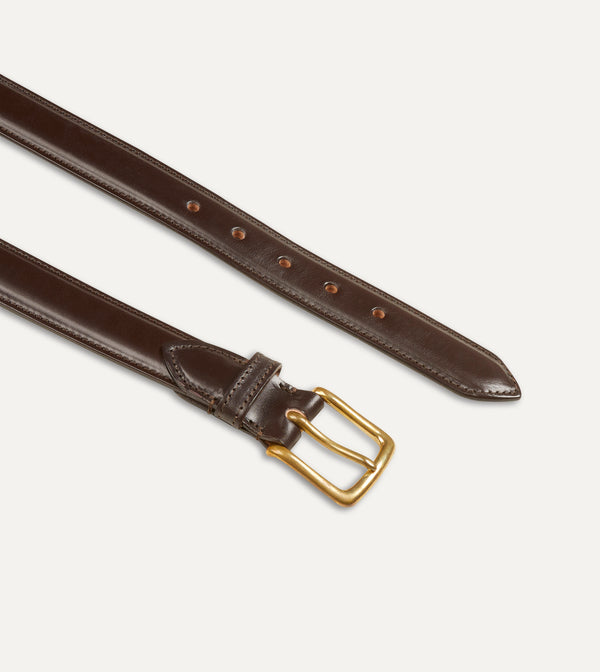 Drake's Dark Brown Fully Lined Bridle Leather Belt With Brass Buckle