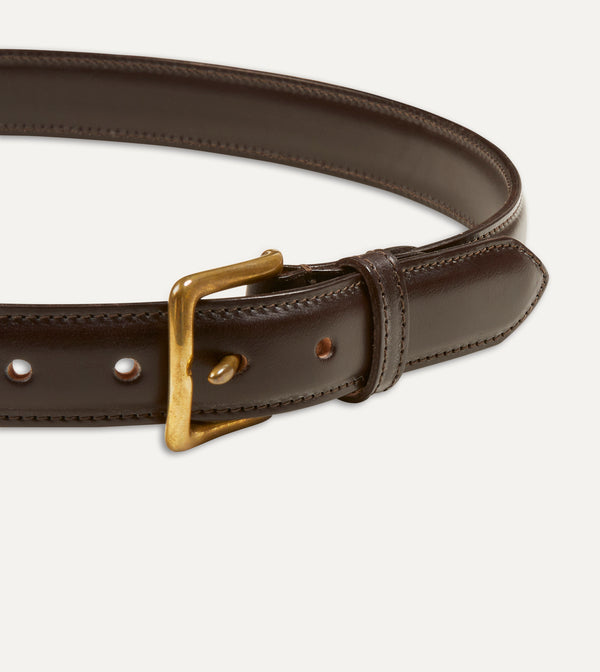 Drake's Dark Brown Fully Lined Bridle Leather Belt With Brass Buckle